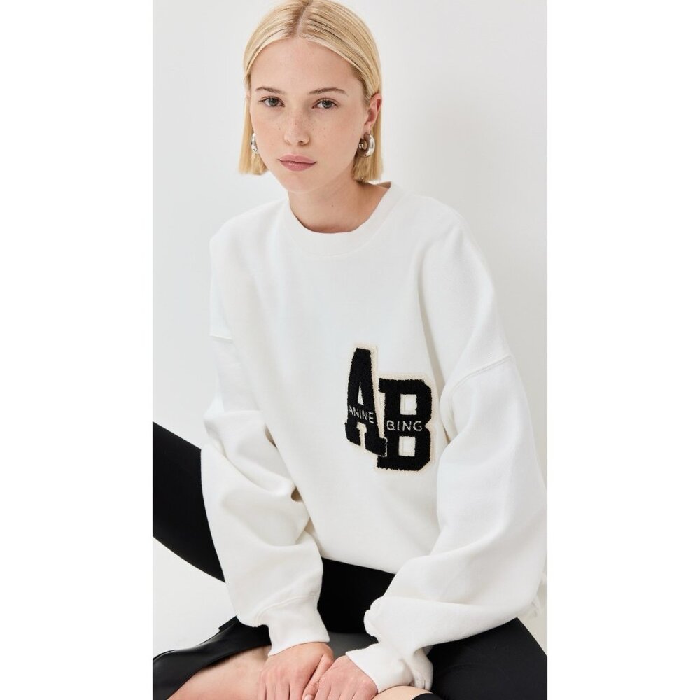 Anine Bing White Sweater with Black Logo